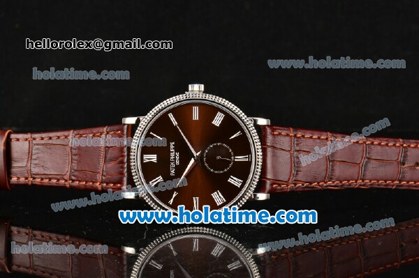 Patek Philippe Calatrava Miyota Quartz Steel Case with Roman Numeral Markers and Brown Dial - Click Image to Close